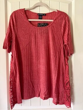 Miss Chievous Coral Ribbed Lace-Trim Tunic Top NWT